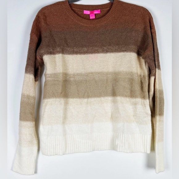 Lilly Pulitzer Elannie Wool Blend Toffee Marled Ombre Stripe Sweater XL - Picture 2 of 12